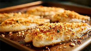 photo of crappie scampi fillets with crushed garlic, butter and bread crumb coating