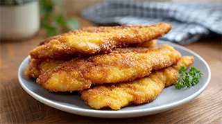 photo of golden fried bass fillets with cornmeal coating
