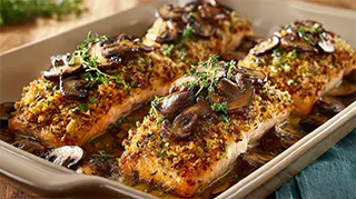photo of baked honey mustard artic char with shiitake mushroom crust