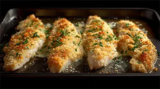 photo of oven fried perch with dry bread crumbs and parmesan cheese