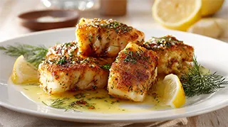 photo of quickly sauteed bass fillets served with a lemony butter sauce