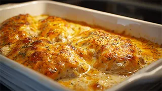 photo of baked saucy cheese crappie fillets in mushroom soup