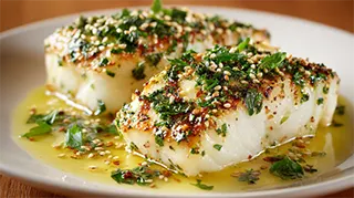 photo of broiled sesame seed bass fillets