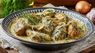 photo of a bowl stewed carp with creamy sauce